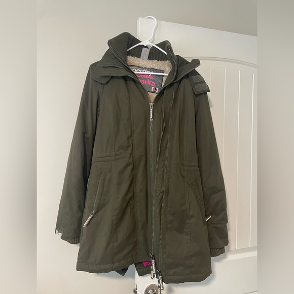 Superdry Olive Green Wind Parka with Faux Fur Hood - Picture 3 of 12